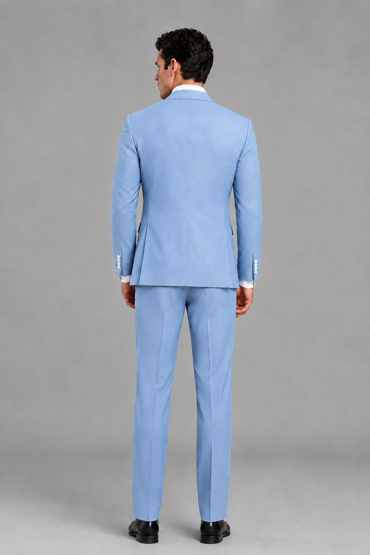 Savile Men's Modern Powder Blue 2-Piece Wrap Suit Set – Peak Lapel Side-Button Blazer & Tailored Trousers - Powder Blue - Powder_Blue_3