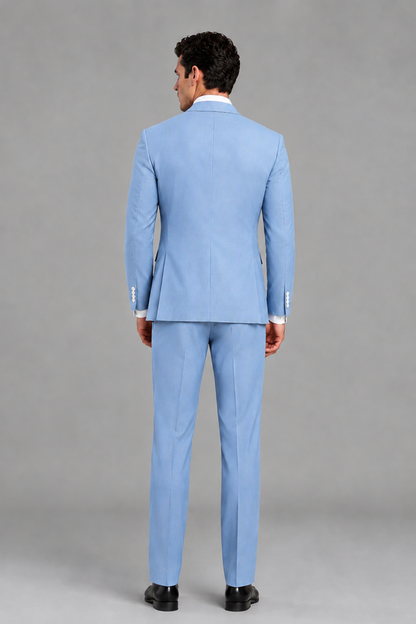 Savile Men's Modern Powder Blue 2-Piece Wrap Suit Set – Peak Lapel Side-Button Blazer & Tailored Trousers - Powder Blue - Powder_Blue_3