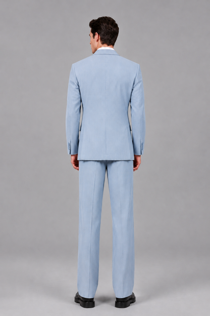 Savile Men's Powder Blue Pleated 2-Piece Suit Set | Notch Lapel Blazer & Tailored Trousers - Powder Blue - Powder Blue_3