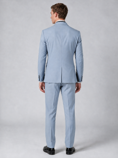 Savile Men's Powder Blue Wrap Shawl Lapel 2-Piece Suit Set – Modern Jacket & Trousers - Powder Blue - Powder Blue_3