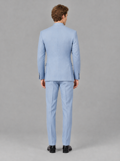 Savile Men's Powder Blue Mandarin Collar Asymmetrical 2-Piece Suit Set – Modern Jacket & Trousers - Powder Blue - Powder Blue_3