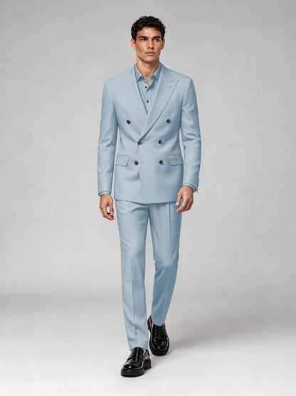 Savile Men's Powder Blue Double-Breasted 2-Piece Suit Set – Blazer & Trousers - Powder Blue