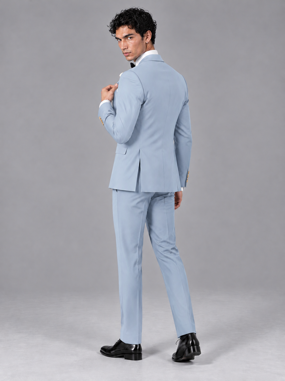 Savile Men's Powder Blue Contrast White Peak Lapel 3-Piece Tuxedo Suit - Powder_Blue