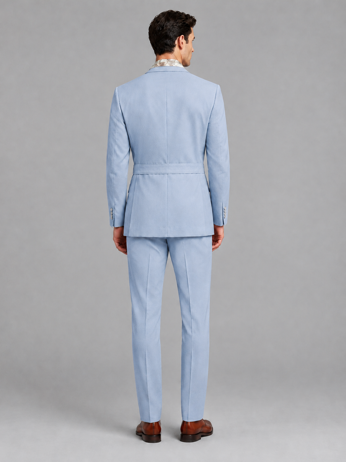 Savile Men's Powder Blue Belted Wrap 2-Piece Suit – Peak Lapel Blazer & Tailored Trousers - SUC060 - Powder Blue - Powder Blue_3