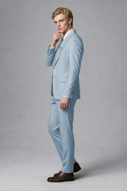 Savile Men's Powder Blue Three-Piece Wedding Suit with Double-Breasted Waistcoat - Powder Blue