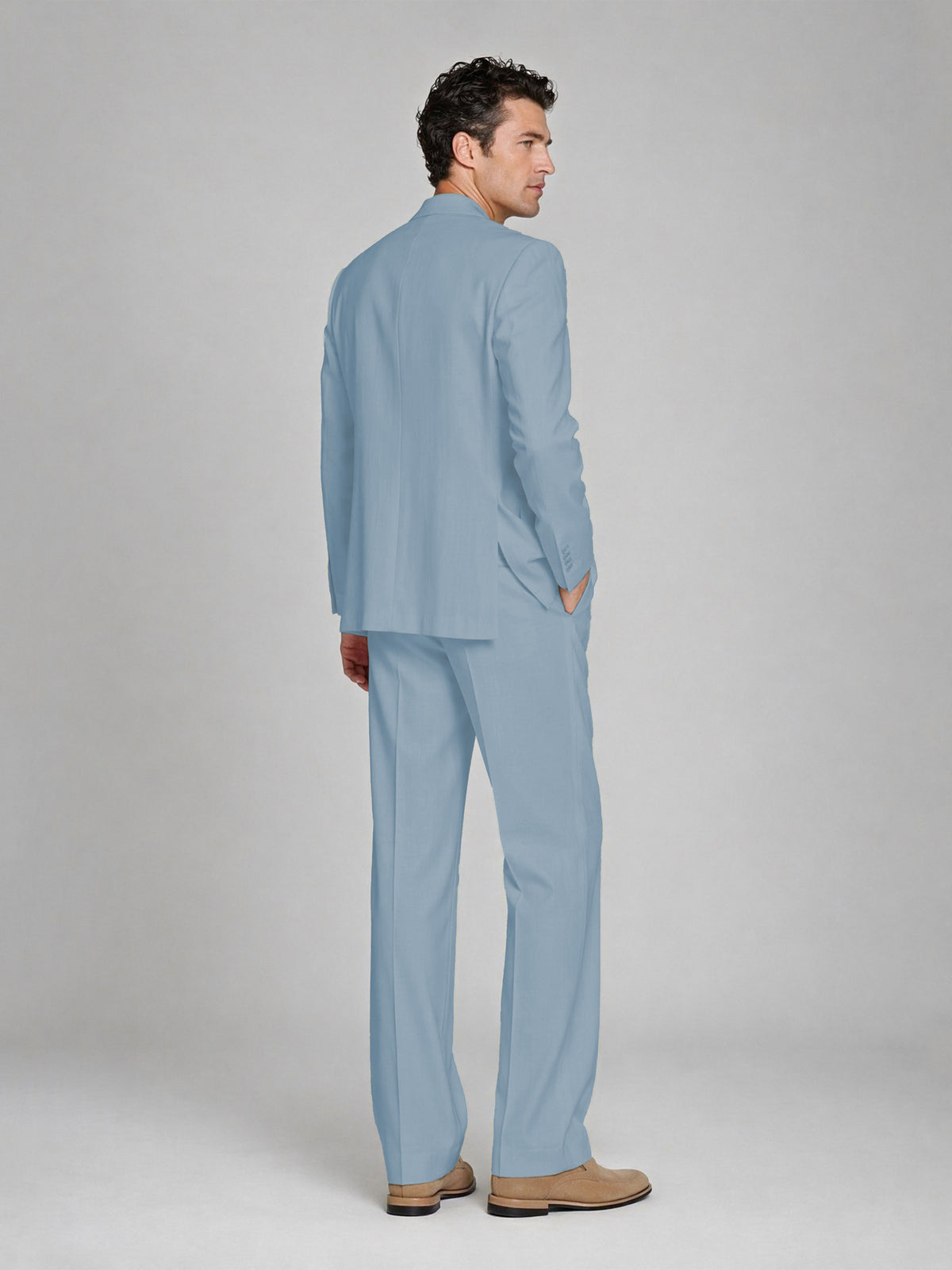 Men's Powder Blue Double-Breasted 2-Piece Suit – Peak Lapel Wedding & Beach Formal Set with Vest - Powder Blue