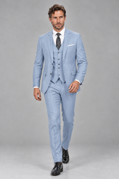 Savile Men's Powder Blue 3-Piece Suit Set – Notch Lapel Blazer, Vest & Trousers - Powder Blue - Powder_Blue_4