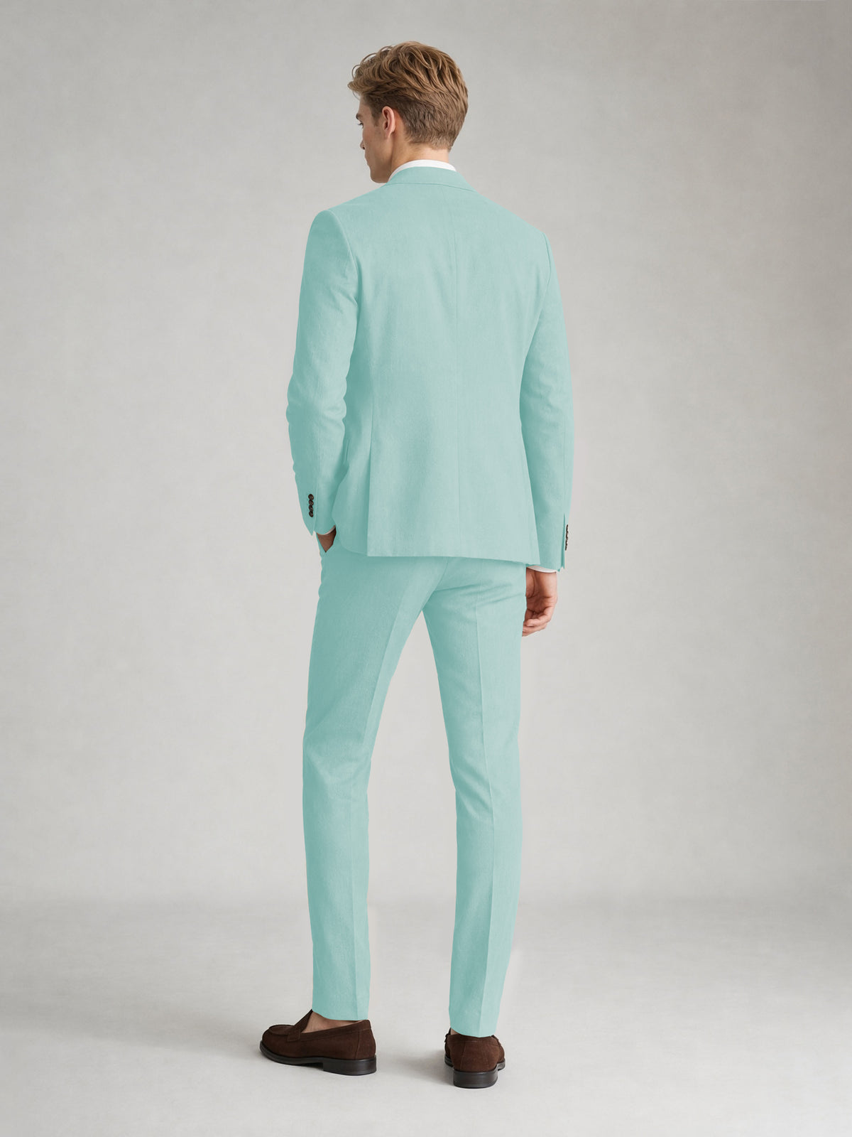 Savile Men's Sand Khaki Linen-Blend 2-Piece Suit Set – Two-Button Notch Lapel Slim-Fit Blazer & Slim Trousers - Powder Blue - Powder_Blue