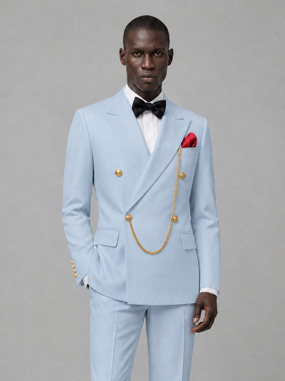Men's Powder Blue Double-Breasted 2-Piece Suit Set – Jacket & Trousers | Powder Blue Chain - Powder Blue