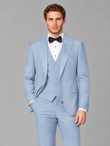 Savile Men's Powder Blue Peak Lapel 3-Piece Tuxedo Suit | Jacket, Vest & Trousers - Powder Blue