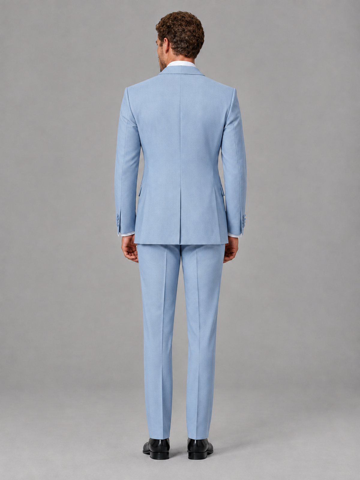 Savile Men's Powder Blue Velvet Shawl Lapel Tuxedo Suit – Modern Side-Buckle Dinner Jacket & Trousers 2-Piece Set - Powder Blue