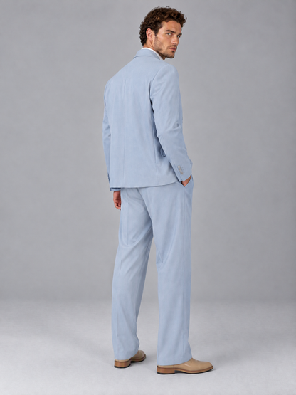 Savile Powder Blue Beige Double-Breasted 2-Piece Suit with Peak Lapel - Powder Blue