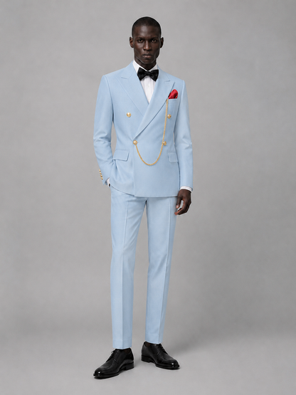 Men's Powder Blue Double-Breasted 2-Piece Suit Set – Jacket & Trousers | Powder Blue Chain - Powder Blue