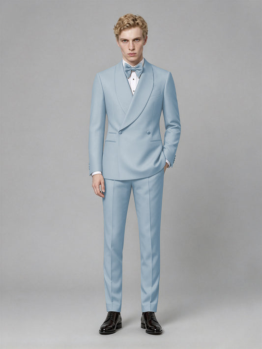 Men's Powder Blue Single-Button Powder Blue Satin Shawl Lapel Tuxedo Suit Set | Blazer & Trousers - Powder Blue