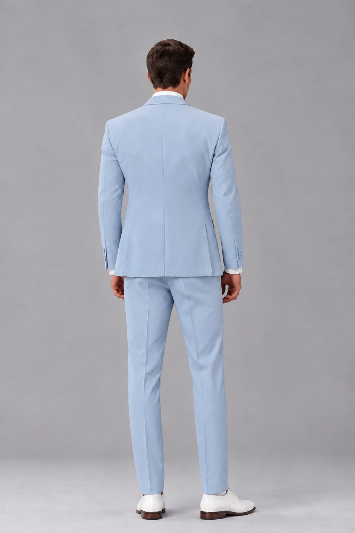 Savile Powder Blue 3-Piece Suit with Notch Lapel & Chain Vest - Powder Blue