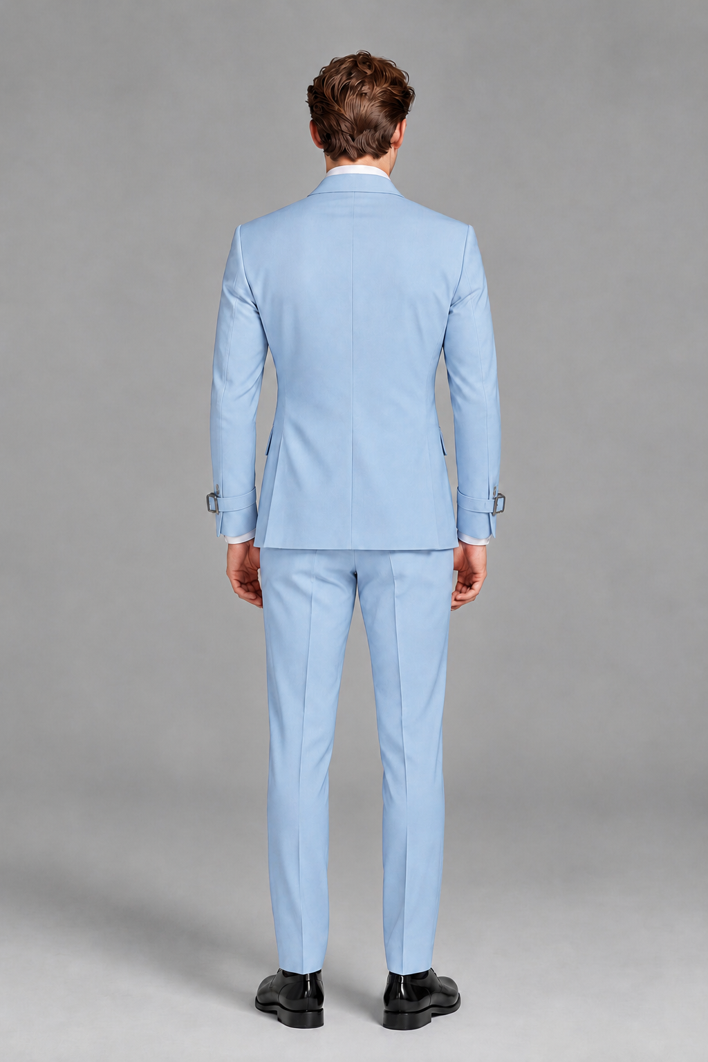 Savile Men's Powder Blue Buckle-Closure 2-Piece Suit Set | Peak Lapel Blazer & Trousers - Powder Blue