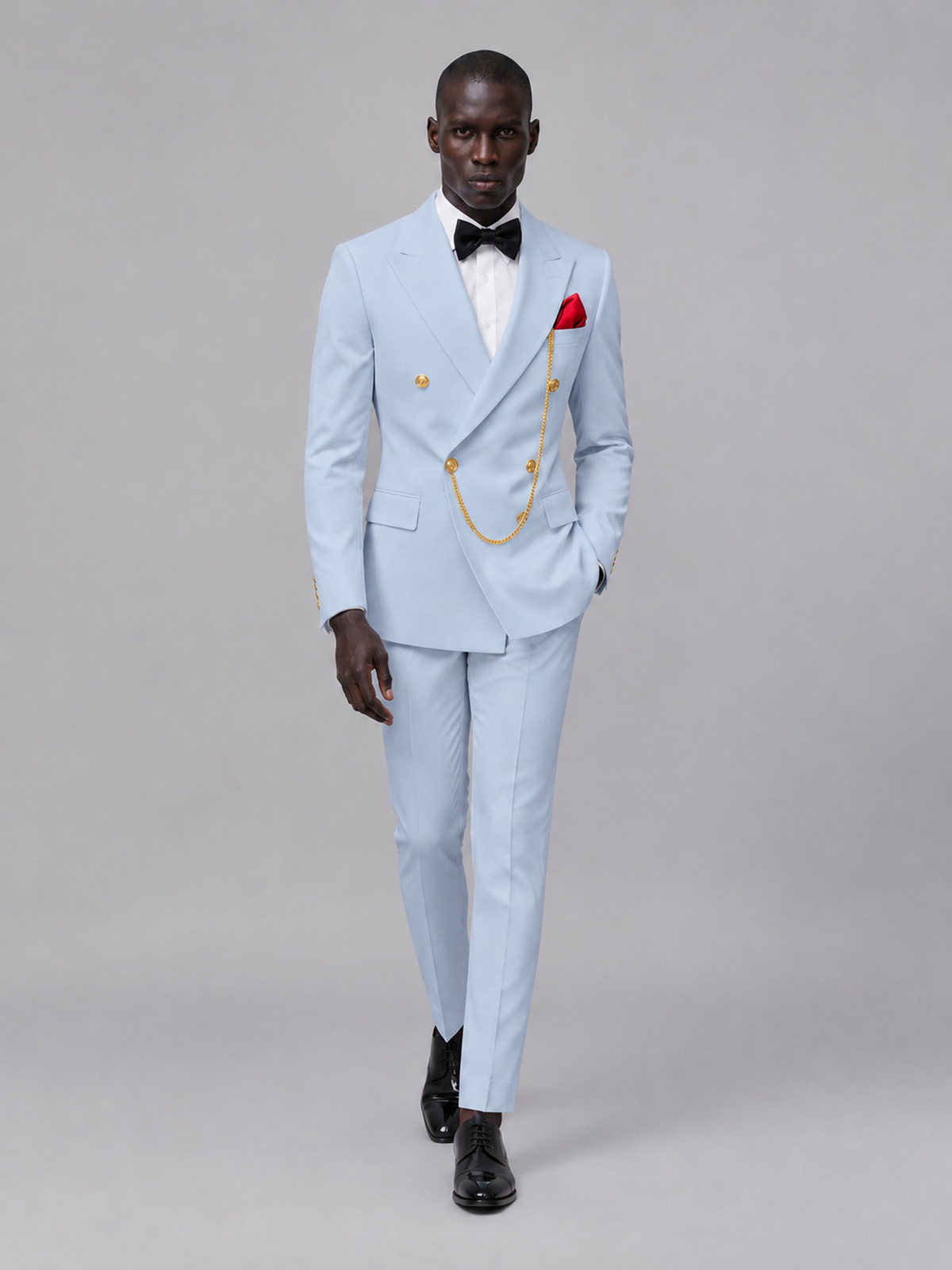 Men's Powder Blue Double-Breasted 2-Piece Suit Set – Jacket & Trousers | Powder Blue Chain - Powder Blue