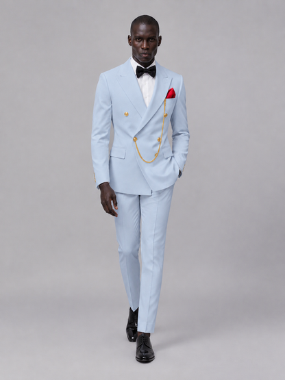 Men's Powder Blue Double-Breasted 2-Piece Suit Set – Jacket & Trousers | Powder Blue Chain - Powder Blue