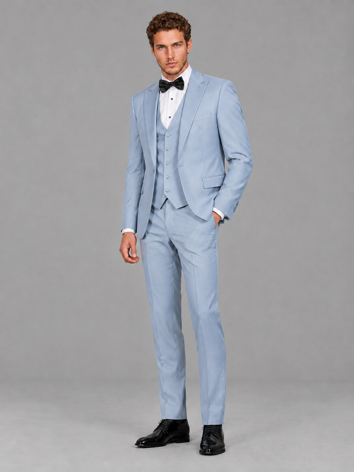 Savile Men's Powder Blue Peak Lapel 3-Piece Tuxedo Suit | Jacket, Vest & Trousers - Powder Blue