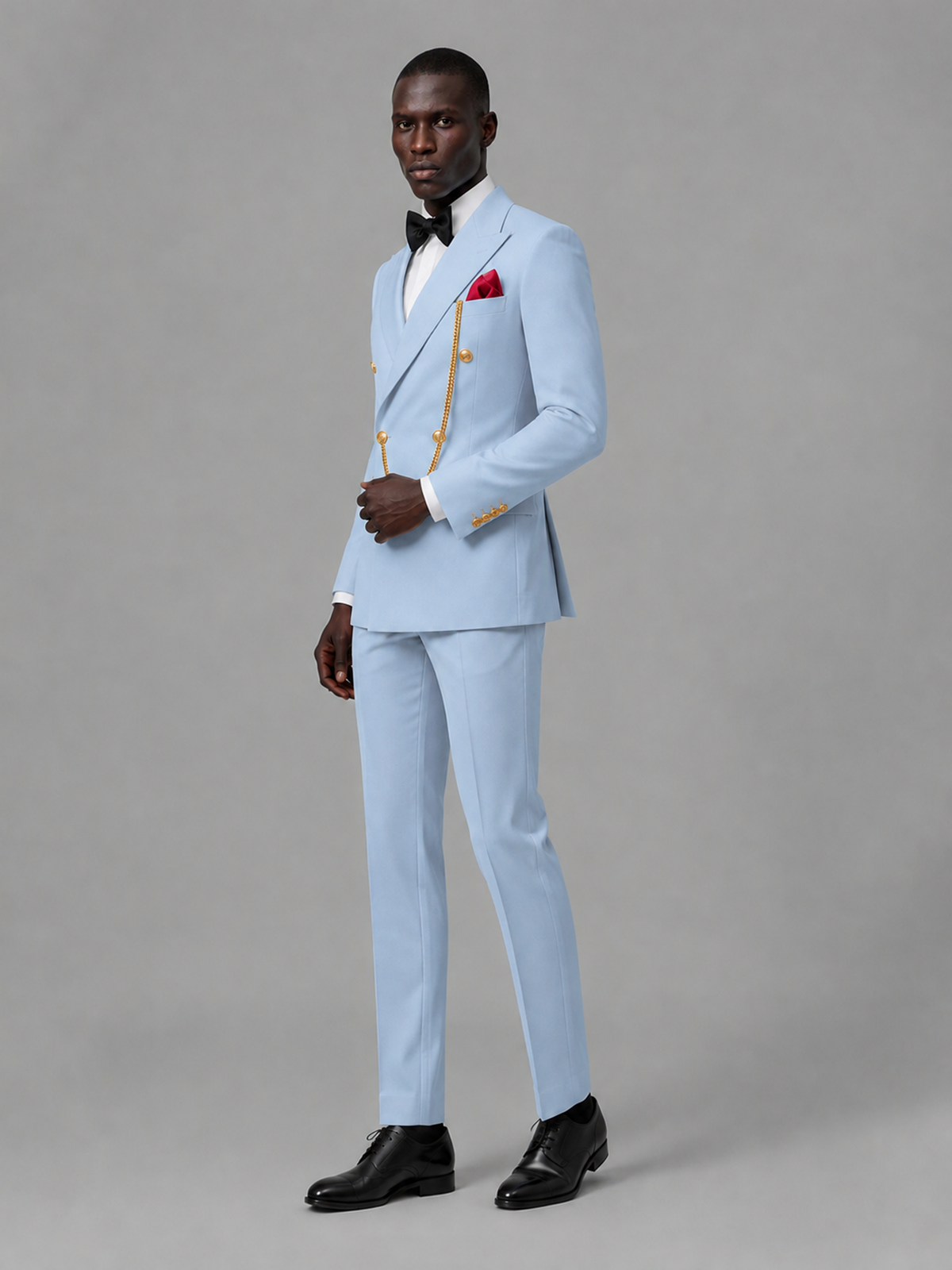 Men's Powder Blue Double-Breasted 2-Piece Suit Set – Jacket & Trousers | Powder Blue Chain - Powder Blue