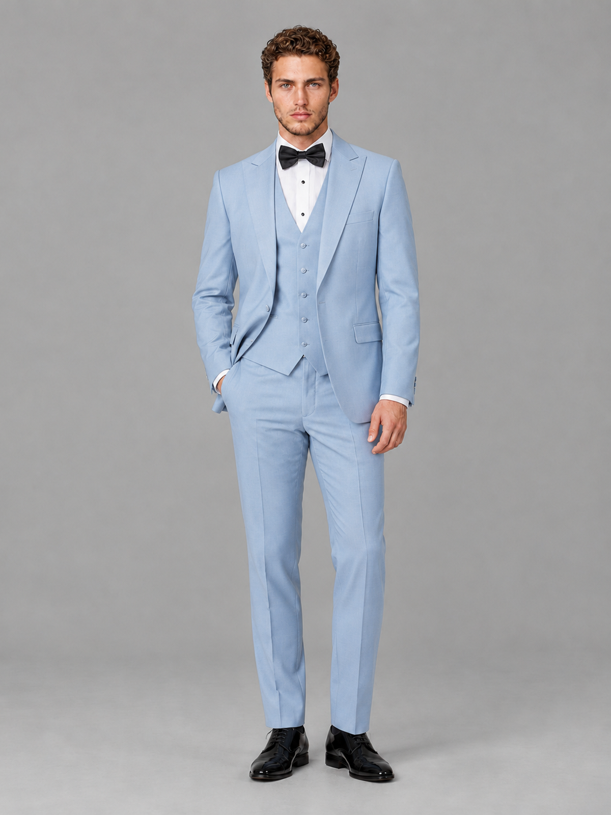 Savile Men's Powder Blue Peak Lapel 3-Piece Tuxedo Suit | Jacket, Vest & Trousers - Powder Blue