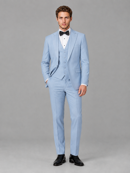 Savile Men's Powder Blue Peak Lapel 3-Piece Tuxedo Suit | Jacket, Vest & Trousers - Powder Blue