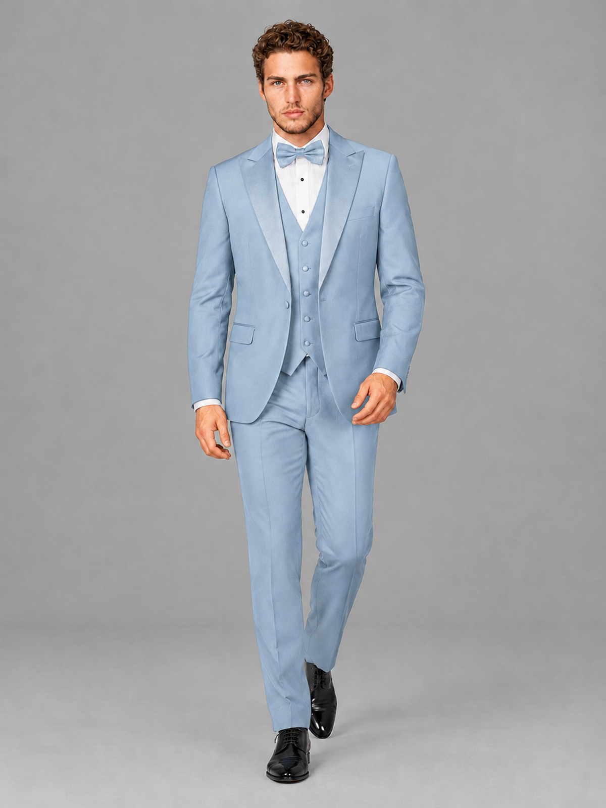 Savile Men's Powder Blue Peak Lapel 3-Piece Tuxedo Suit | Jacket, Vest & Trousers - Powder Blue