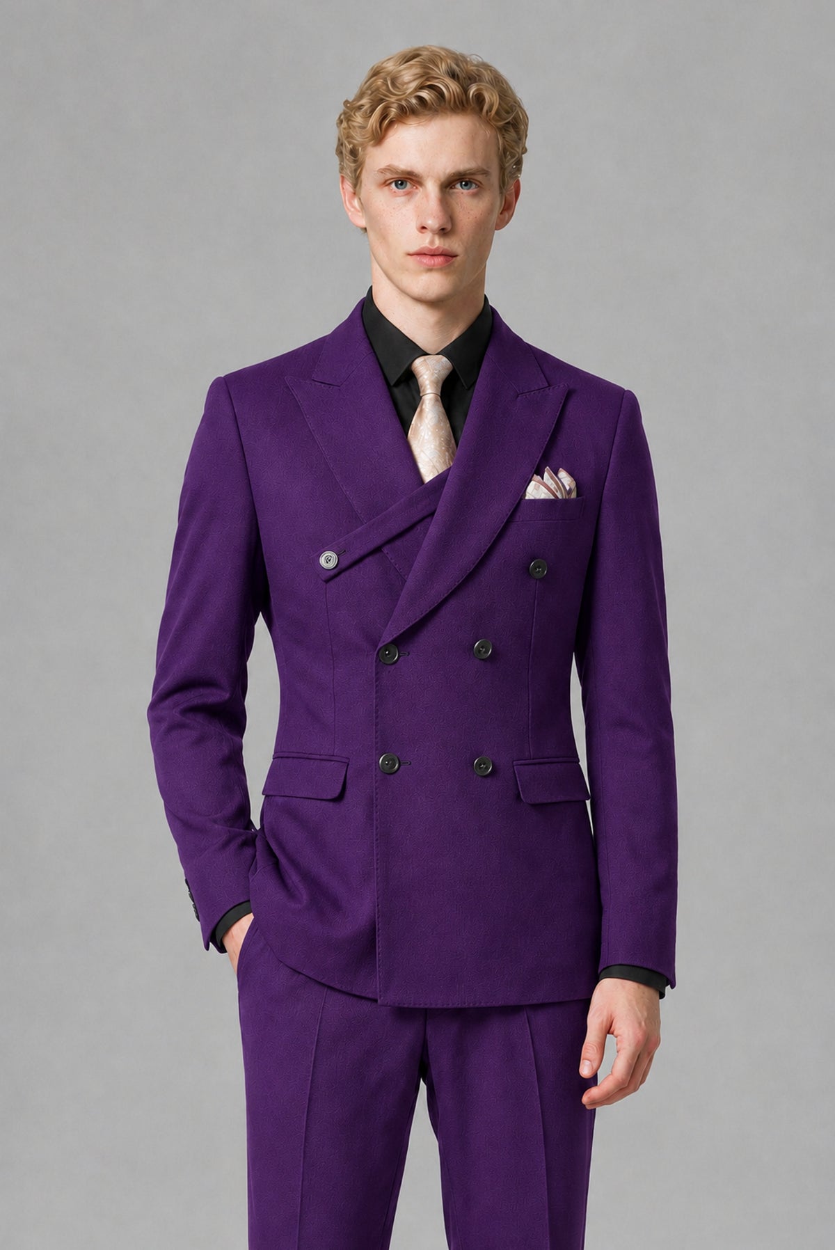 Savile Men's Purple Double-Breasted Two-Piece Suit - Purple