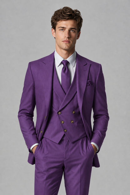 Savile Men's Dusty Purple 3-Piece Suit – Jacket, Vest & Trousers | QX0113 - Purple