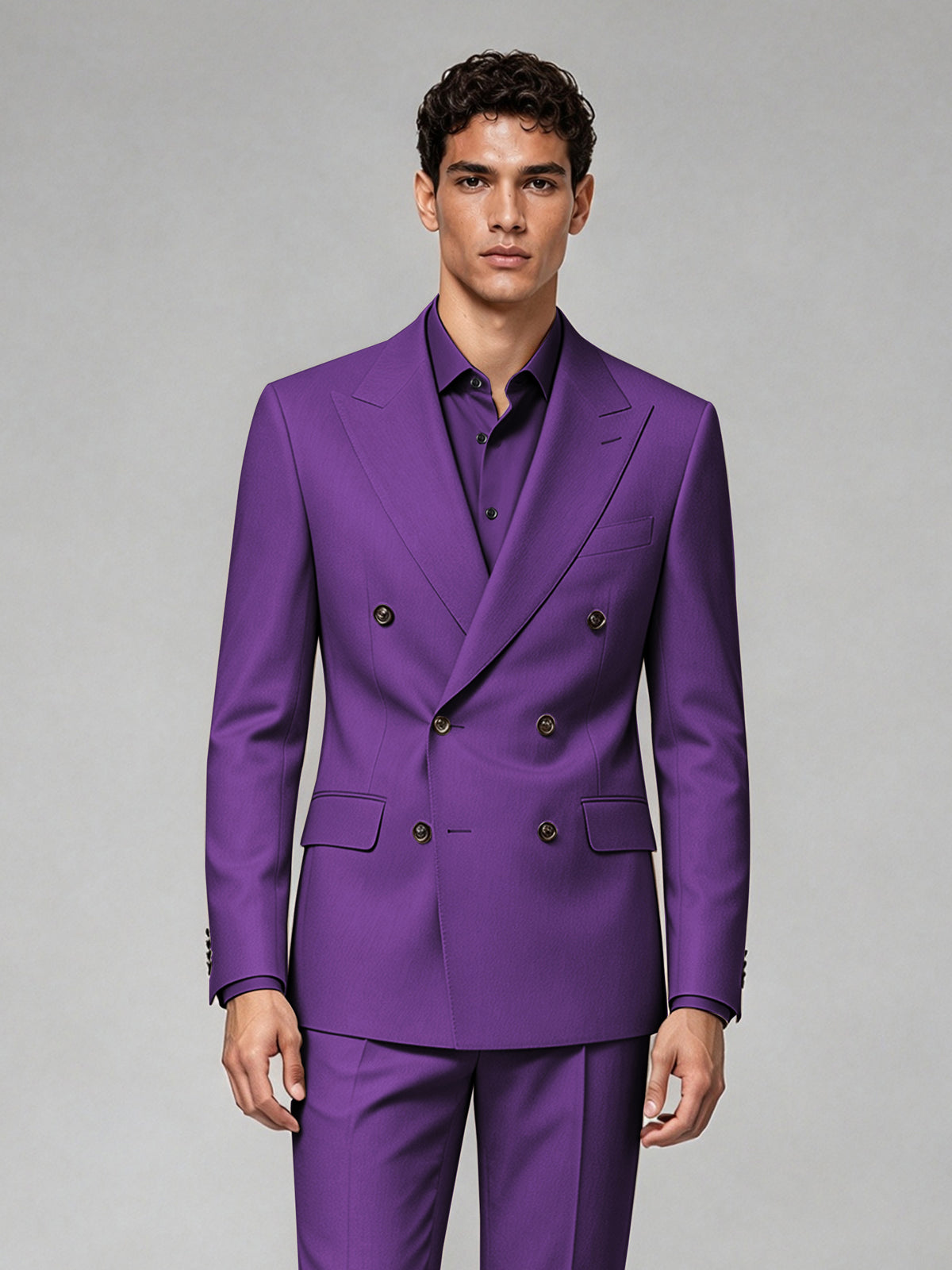Savile Men's Purple Double-Breasted 2-Piece Suit Set – Blazer & Trousers - Purple