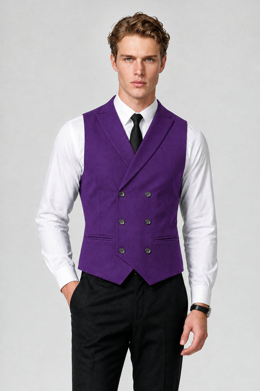 Men's Classic Purple Double-Breasted Shawl Lapel Suit Vest | Savile QX0100 - Purple