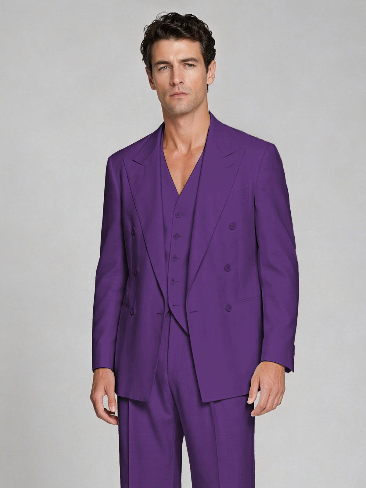 Men's Purple Double-Breasted 2-Piece Suit – Peak Lapel Wedding & Beach Formal Set with Vest - Purple