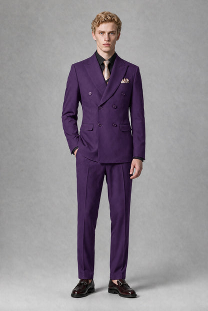Savile Men's Purple Double-Breasted Two-Piece Suit - Purple