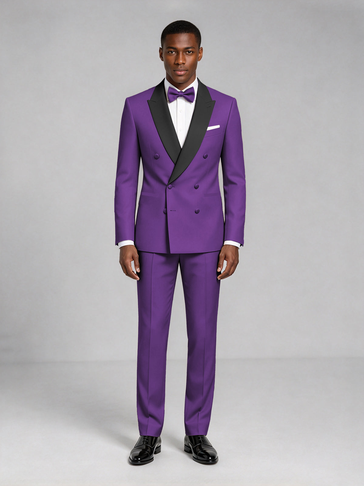 Men's Purple Double-Breasted Tuxedo Suit – Satin Shawl Lapel Purple-Tie Wedding & Gala 2-Piece Set - Purple
