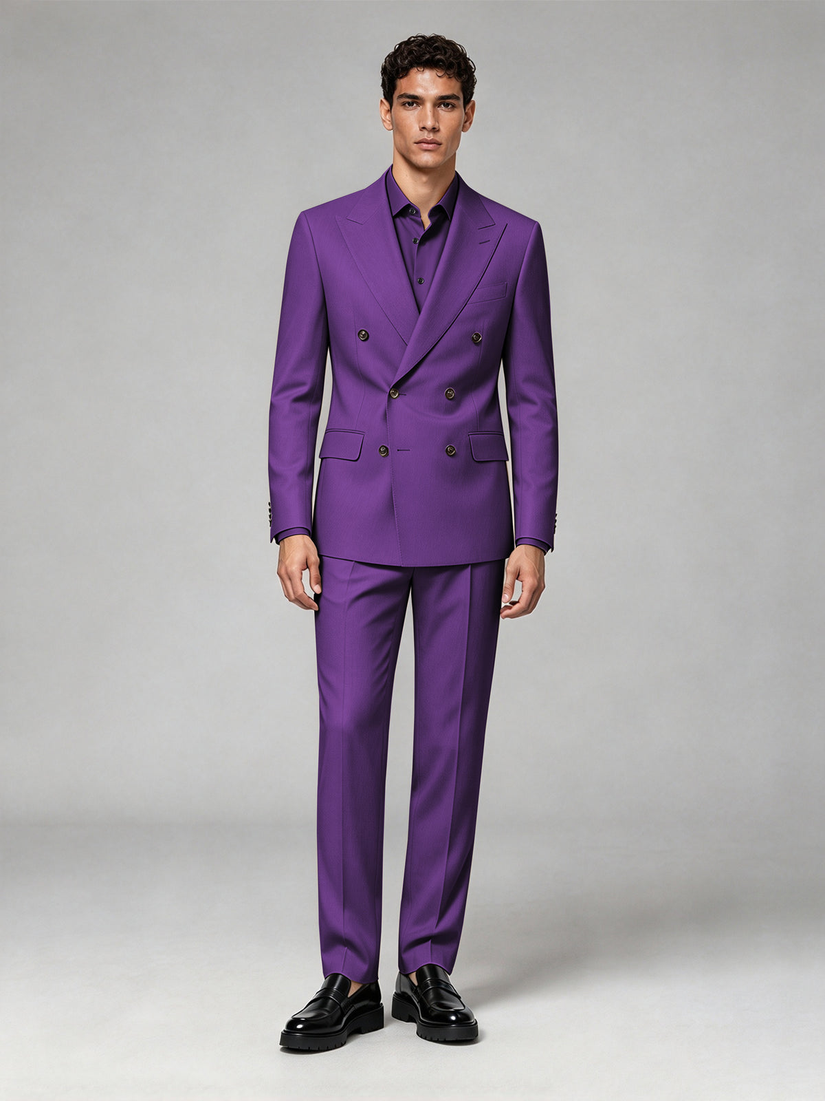 Savile Men's Purple Double-Breasted 2-Piece Suit Set – Blazer & Trousers - Purple