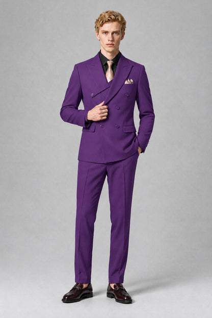 Savile Men's Purple Double-Breasted Two-Piece Suit - Purple