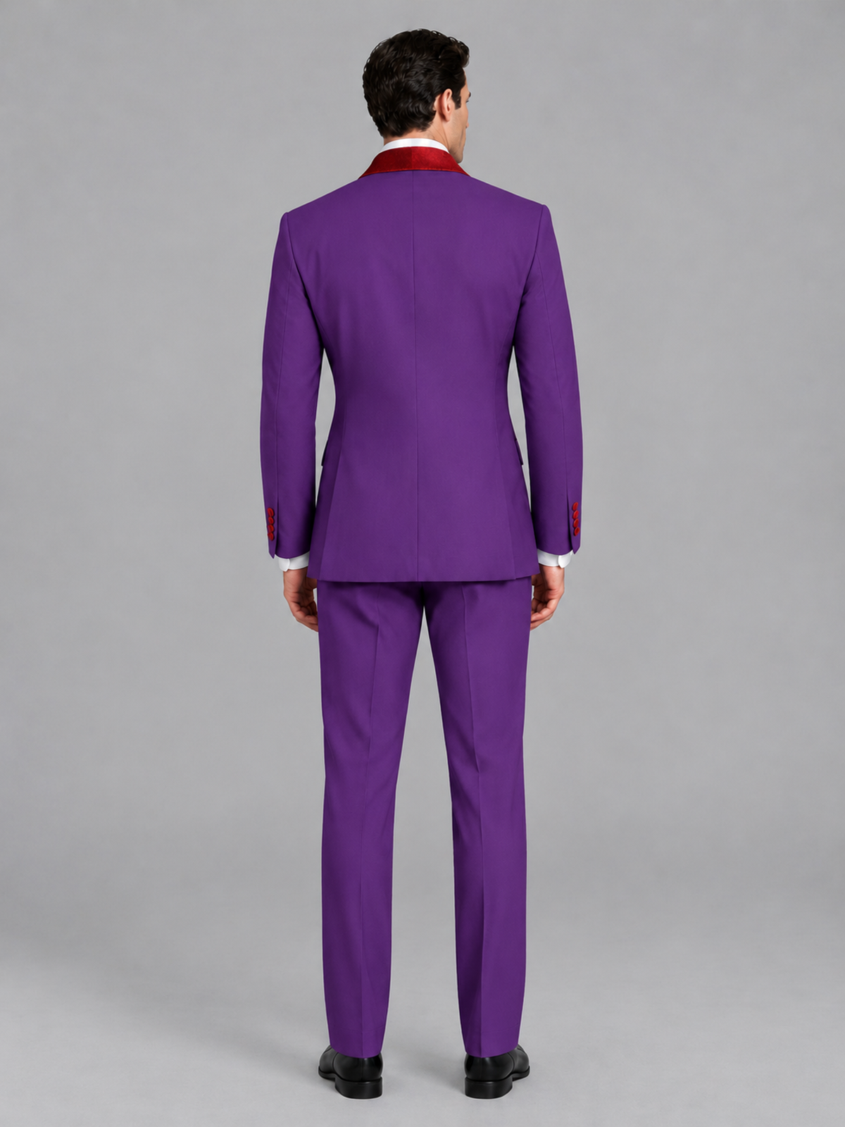 Savile Men's Purple 3-Piece Tuxedo Suit Set – Contrast Red Shawl Lapel Blazer, Red Waistcoat & Trousers - SUC020 - Purple