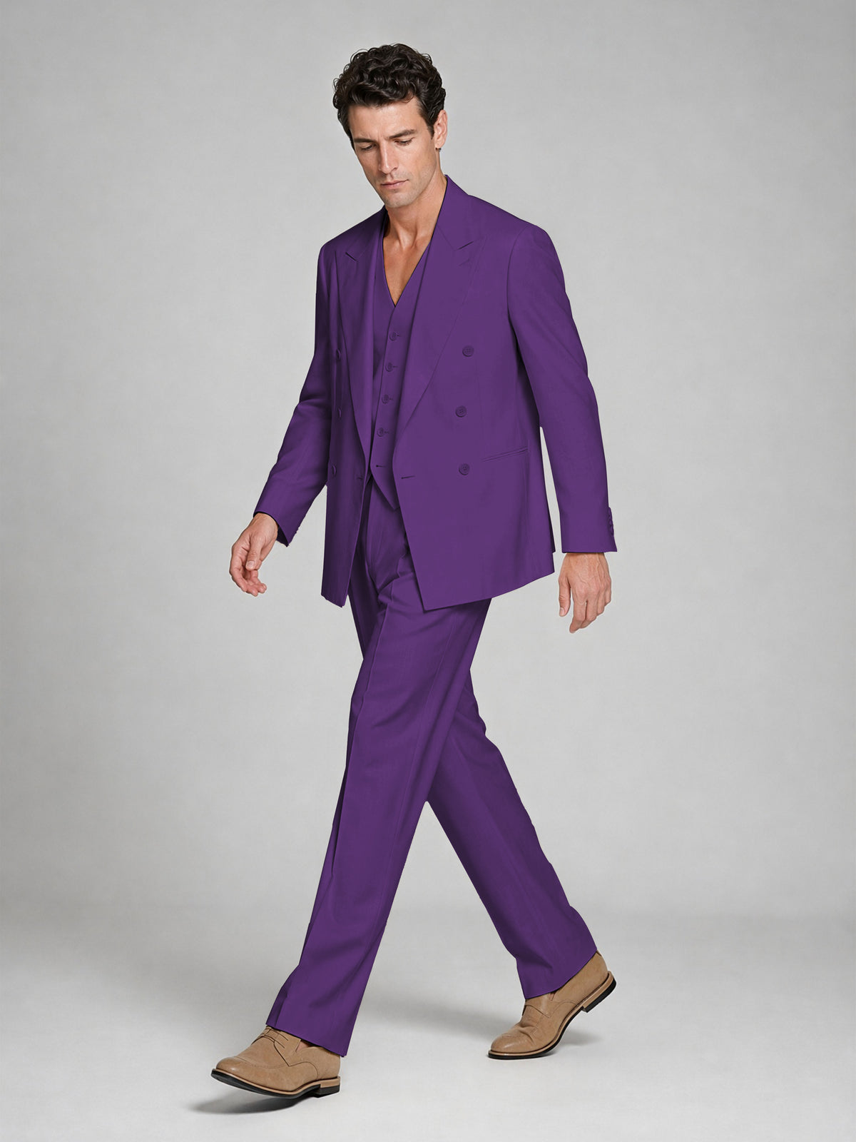 Men's Purple Double-Breasted 2-Piece Suit – Peak Lapel Wedding & Beach Formal Set with Vest - Purple