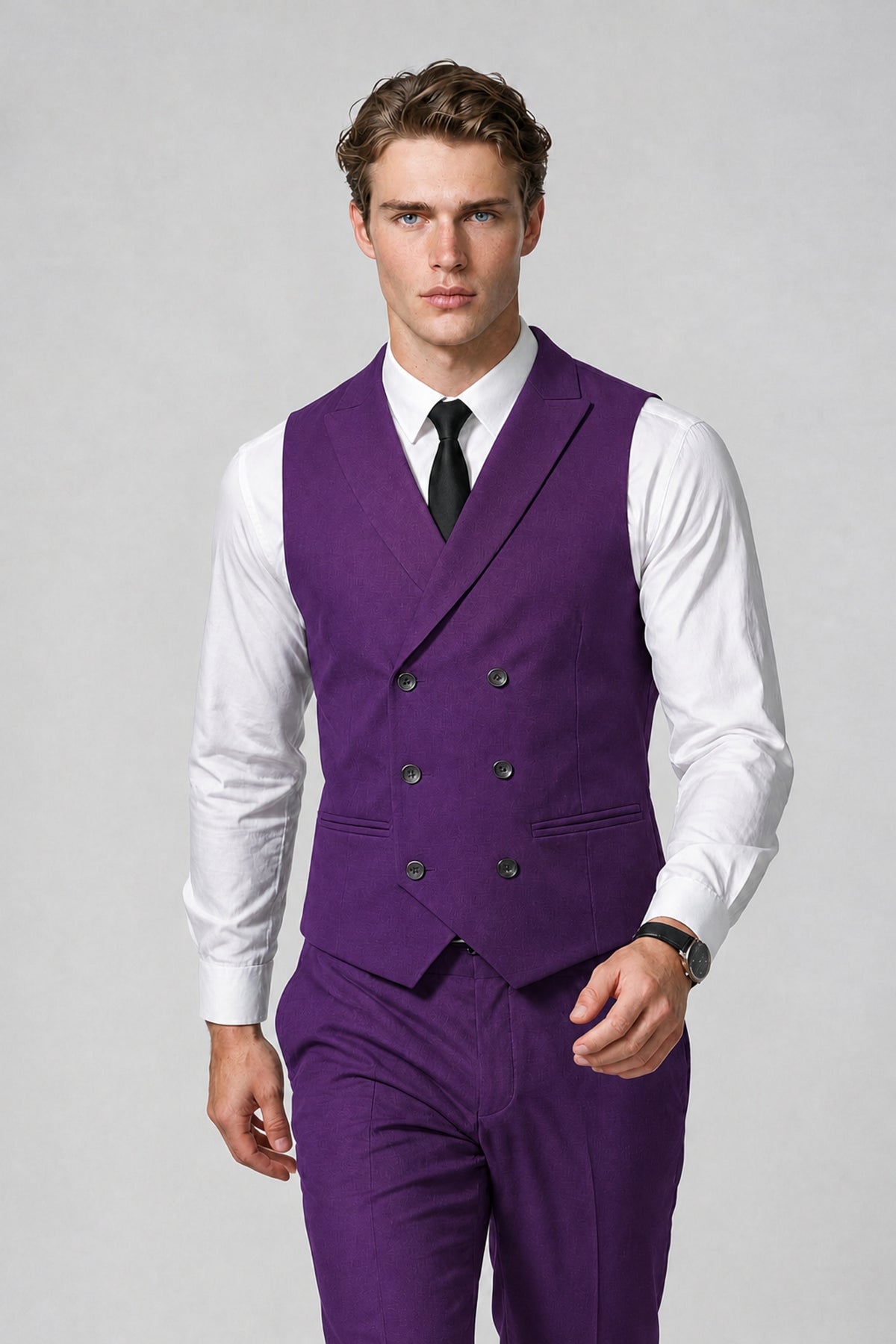 Men's Classic Purple Double-Breasted Shawl Lapel Suit Vest | Savile QX0100 - Purple