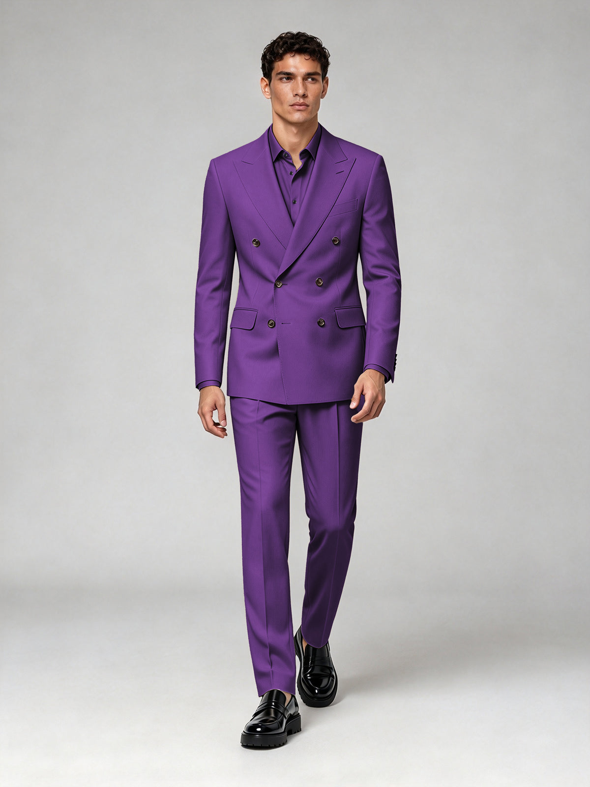 Savile Men's Purple Double-Breasted 2-Piece Suit Set – Blazer & Trousers - Purple