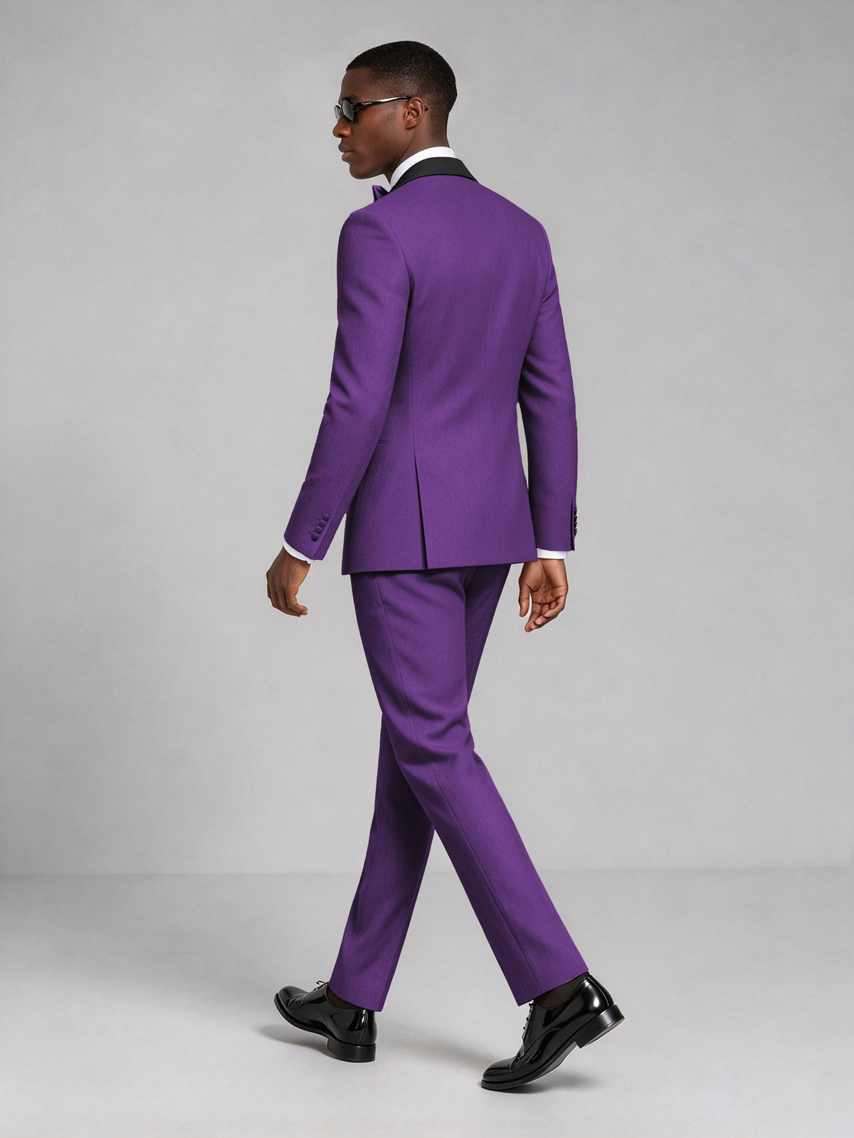 Men's Purple Double-Breasted Tuxedo Suit – Satin Shawl Lapel Purple-Tie Wedding & Gala 2-Piece Set - Purple