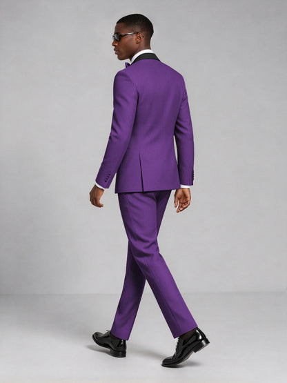 Men's Purple Double-Breasted Tuxedo Suit – Satin Shawl Lapel Purple-Tie Wedding & Gala 2-Piece Set - Purple