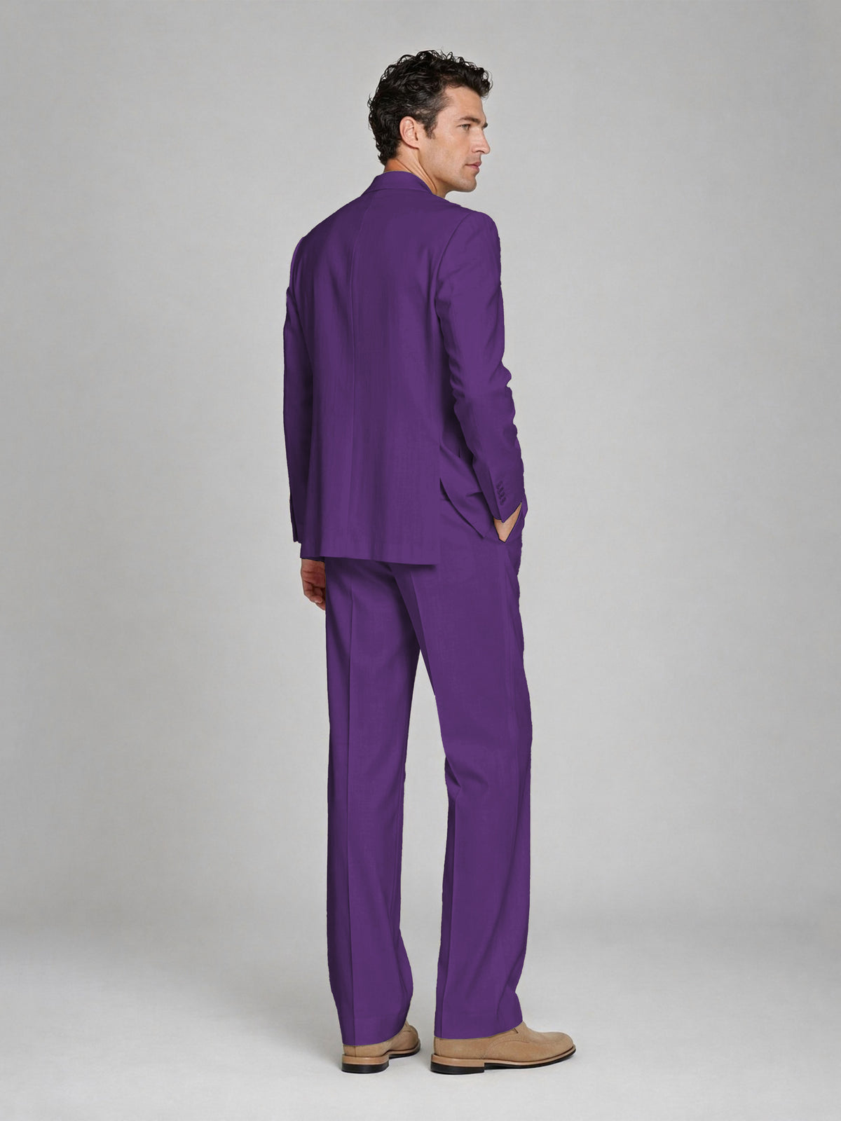 Men's Purple Double-Breasted 2-Piece Suit – Peak Lapel Wedding & Beach Formal Set with Vest - Purple