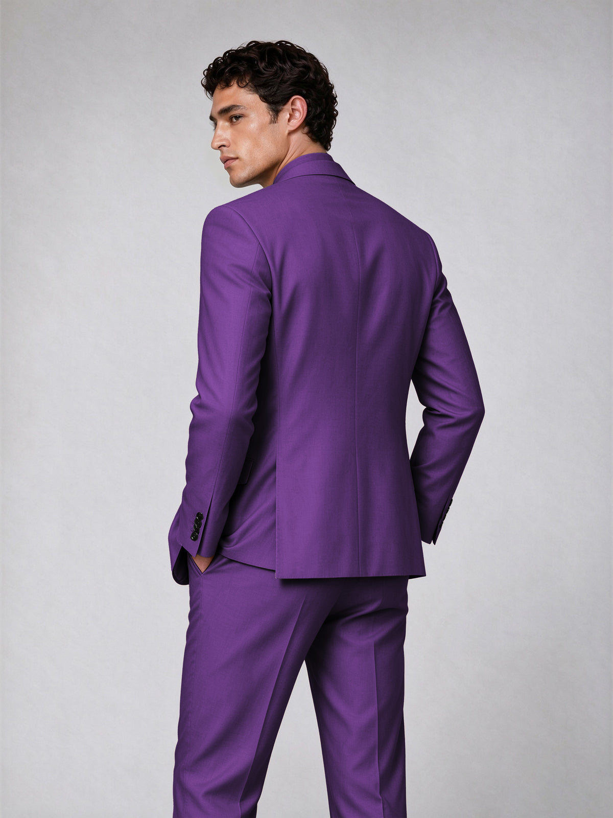 Savile Men's Purple Double-Breasted 2-Piece Suit Set – Blazer & Trousers - Purple