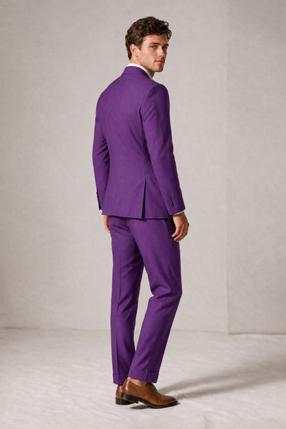 Savile Men's Purple Double-Breasted Slim Fit 2-Piece Suit Set – Peak Lapel Blazer & Cuffed Trousers | Wedding Prom Formal - Purple