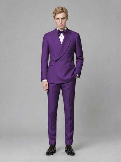 Men's Purple Single-Button Purple Satin Shawl Lapel Tuxedo Suit Set | Blazer & Trousers - Purple