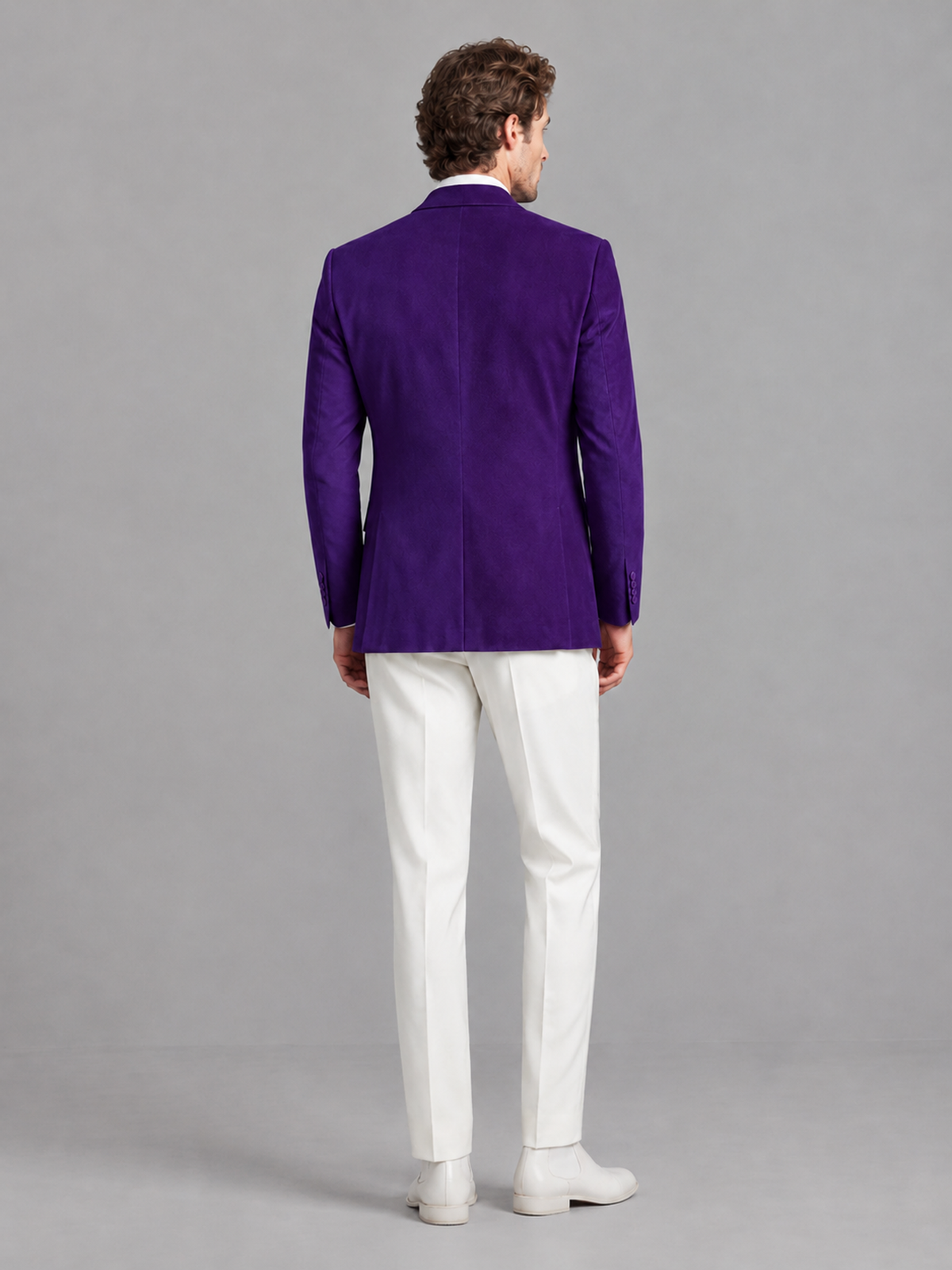 Savile Men's Purple Velvet Shawl Lapel 2-Piece Tuxedo Suit Set | Jacket & White Trousers - Purple - Purple (2)