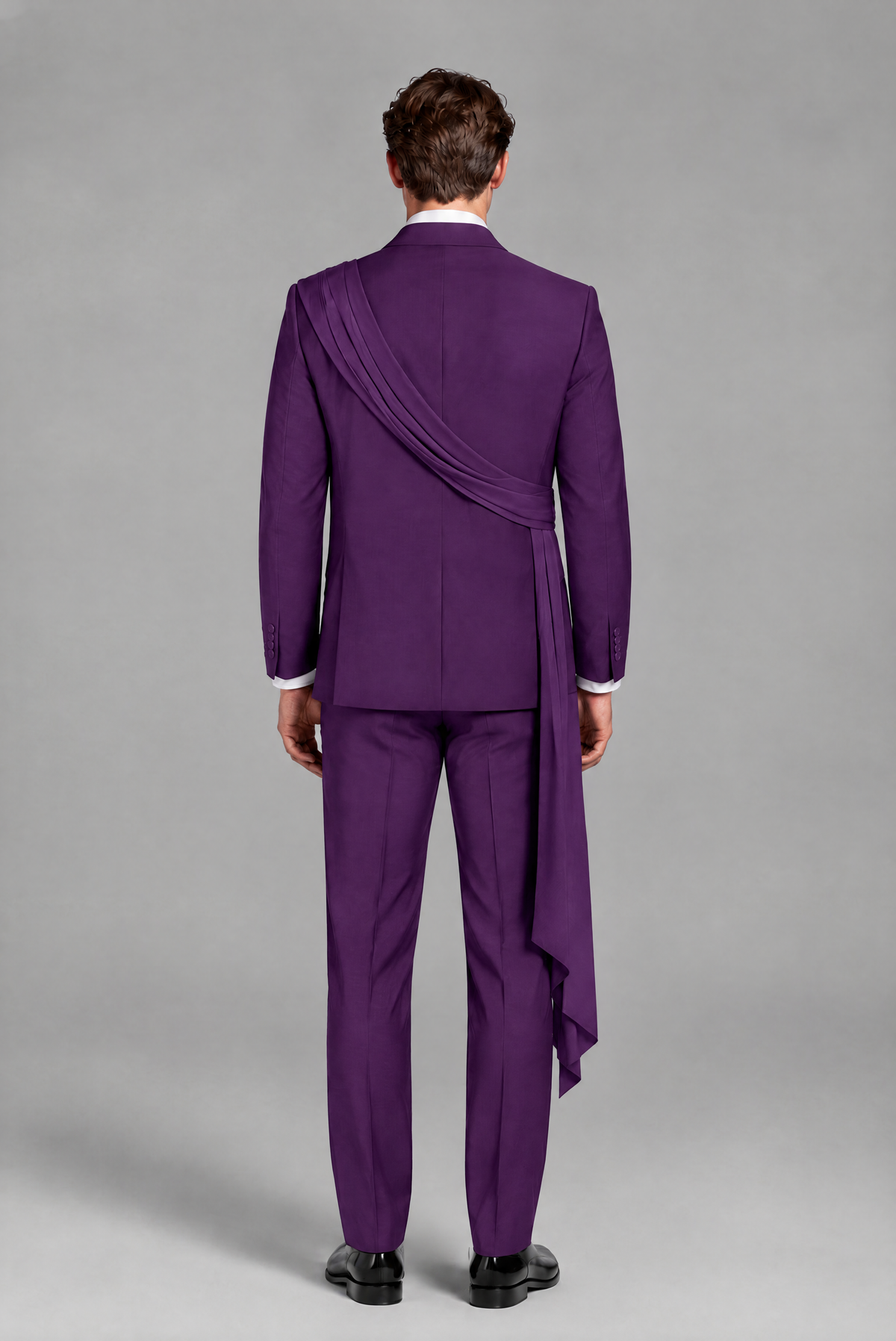 Men's Purple Draped Sash Suit – Peak Lapel 2-Piece Slim Fit Party, Gala & Wedding Set - Purple