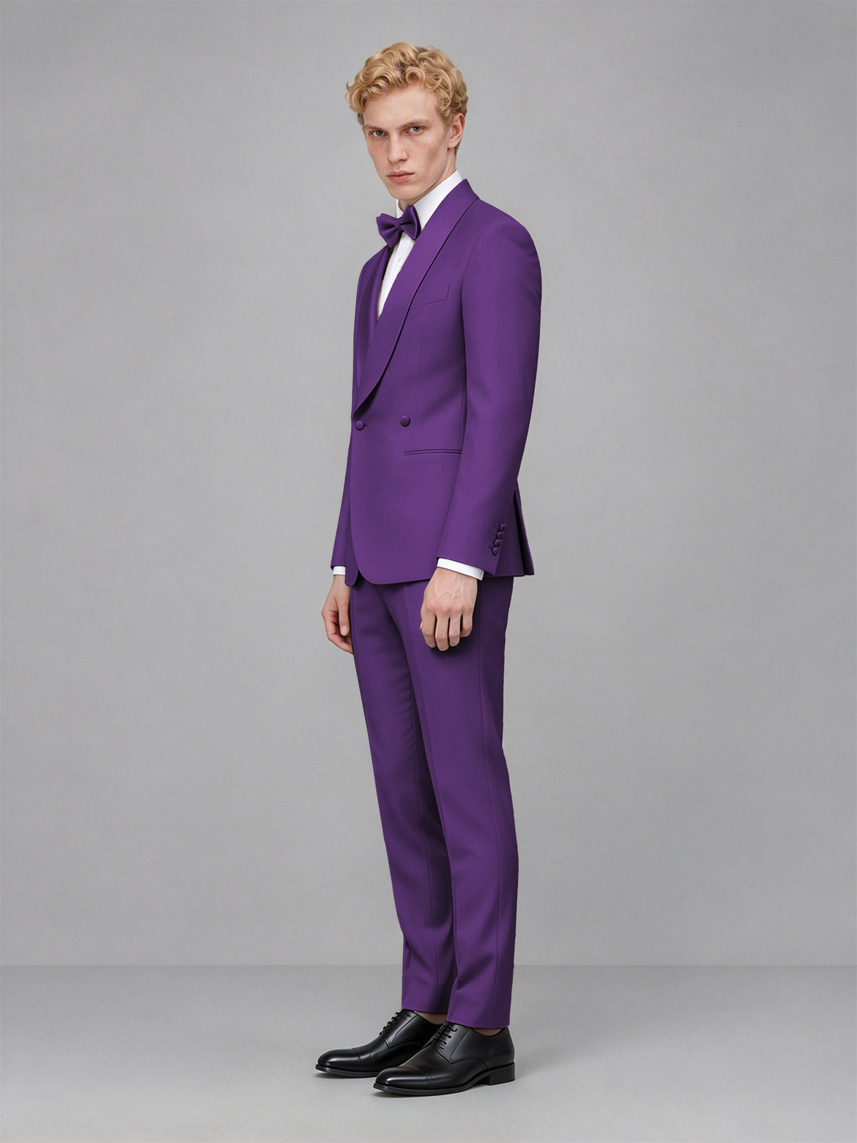 Men's Purple Single-Button Purple Satin Shawl Lapel Tuxedo Suit Set | Blazer & Trousers - Purple