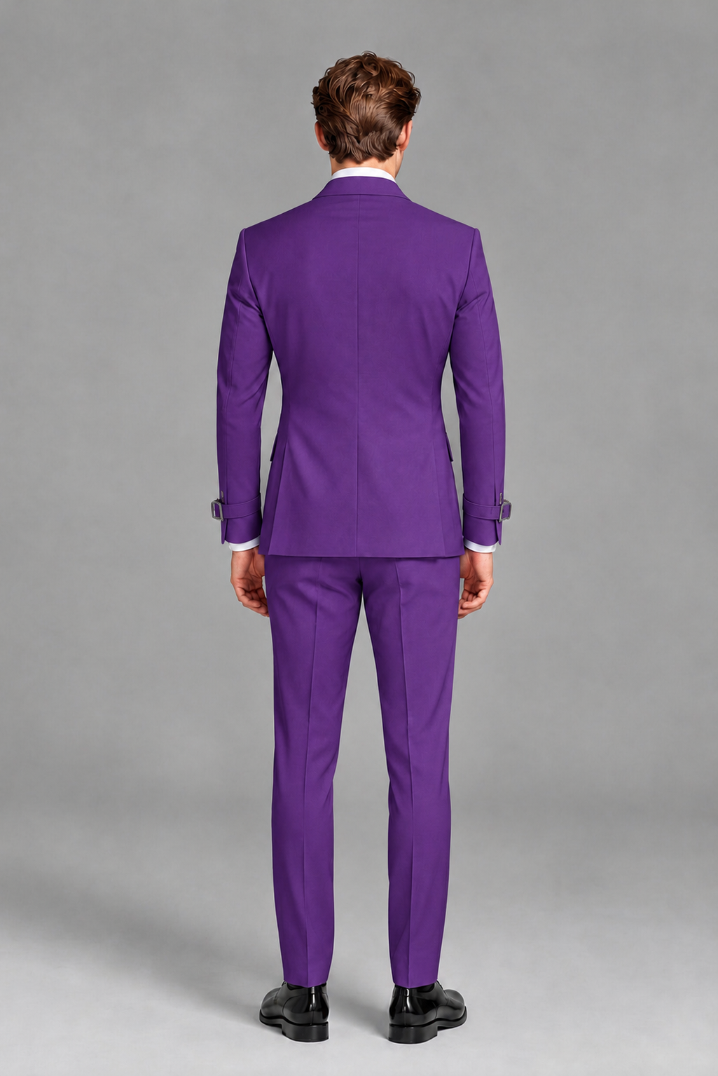 Savile Men's Purple Buckle-Closure 2-Piece Suit Set | Peak Lapel Blazer & Trousers - Purple